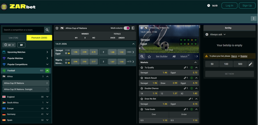 Zar Bet Homepage